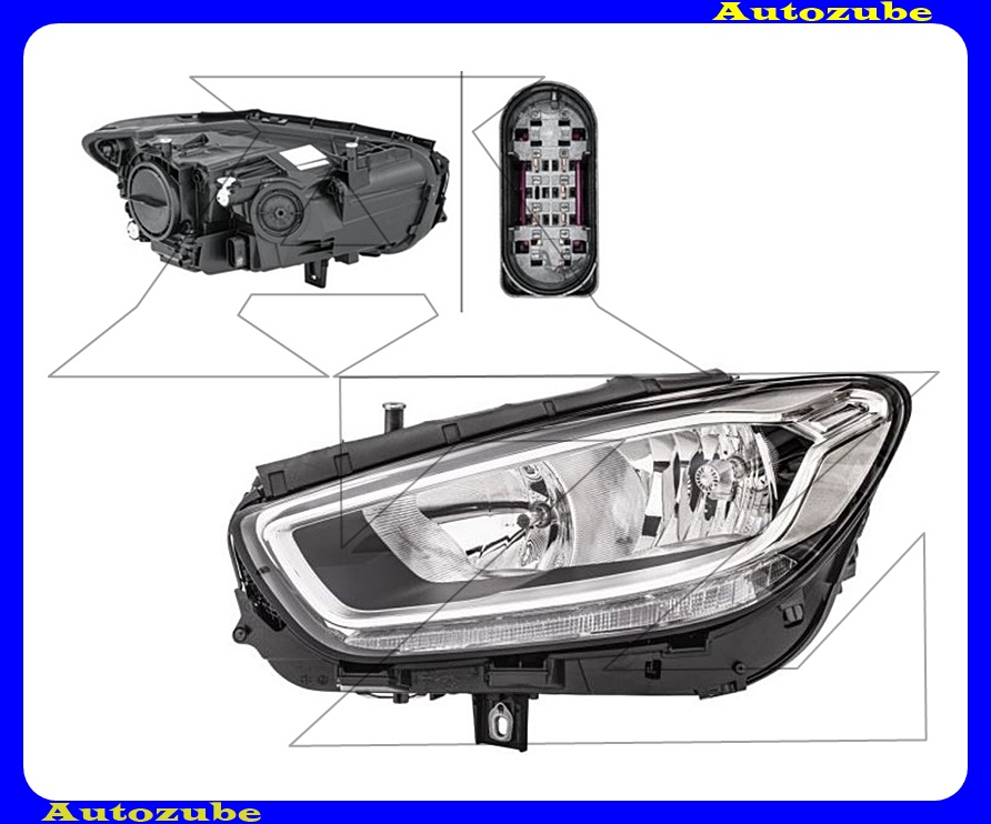 Fényszóró bal (H7/H7) nappali fénnyel (LED) villogóval (LED) helyzetjelzővel (LED) motorral {HELLA}