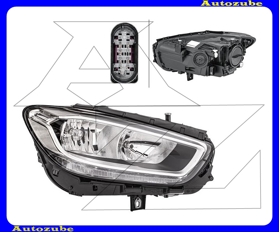 Fényszóró jobb (H7/H7) nappali fénnyel (LED) villogóval (LED) helyzetjelzővel (LED) motorral {HELLA}