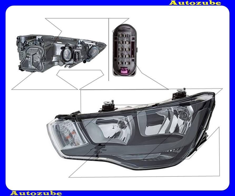 Fényszóró bal (H7/H1/HY21W/W21W) motorral {HELLA}