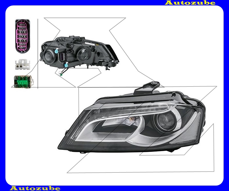 Fényszóró bal Bi-XENON (D3S/H7/LED) nappali fénnyel, motorral (izzó és elektronika nélkül)  {HELLA}