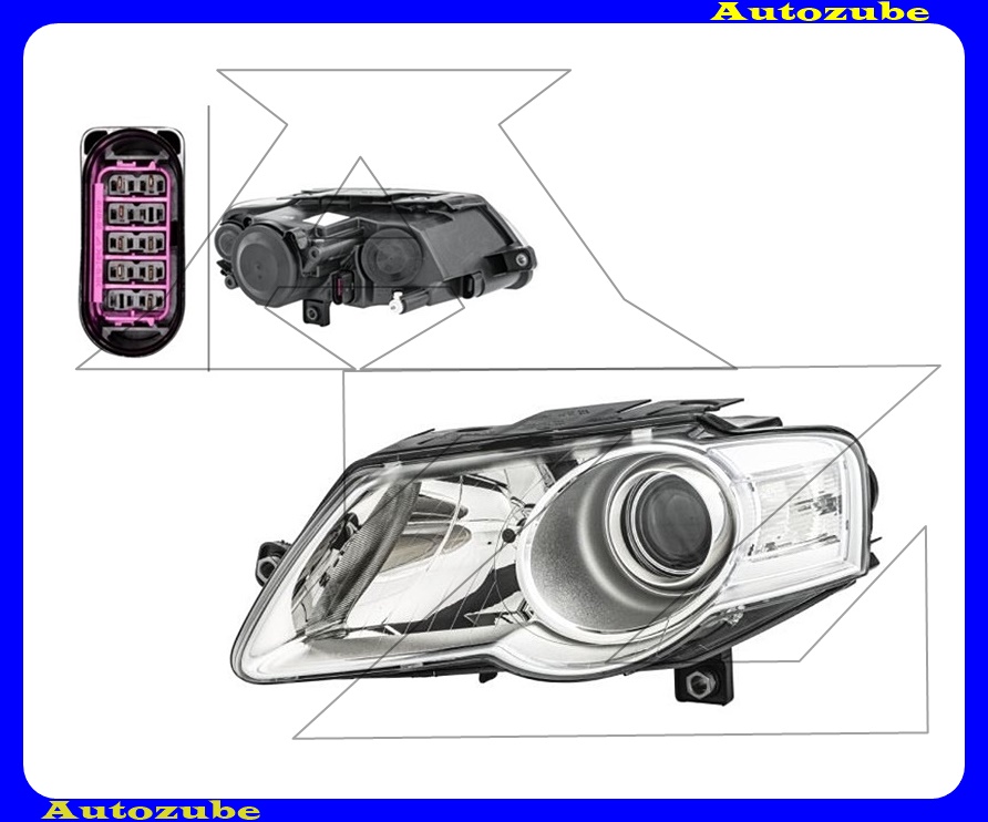 Fényszóró bal króm házas (H7/H7) motorral  {HELLA} /RENDELÉSRE/