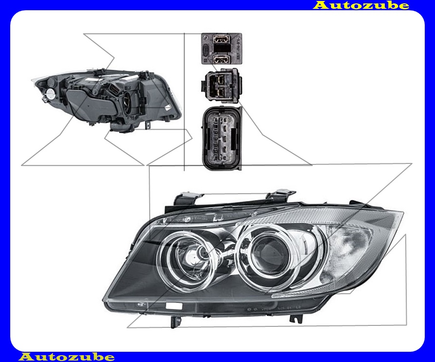 Fényszóró bal XENON (D1S/H7) (nem kanyarkövetős) (izzó és elektronika nélkül)   {HELLA}  /RENDELÉSRE/