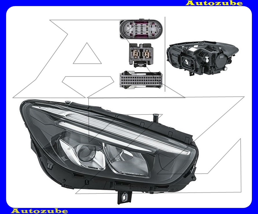 Fényszóró jobb (LED) távfényszóróval (LED) nappali fénnyel (LED) tompított fénnyel (LED) helyzetjelzővel (LED) villogóval (LED) Vezérlőegység nélkül,  LED High Performance Mercedes-Benz felirat nélkül {HELLA}