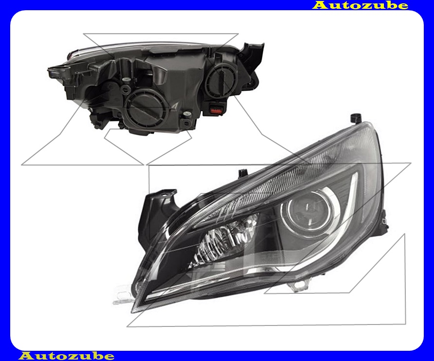 Fényszóró bal Bi-XENON, kanyarkövetős (D1S/H11/LED) nappali fénnyel, motorral (izzó és elektronika nélkül)  {HELLA}