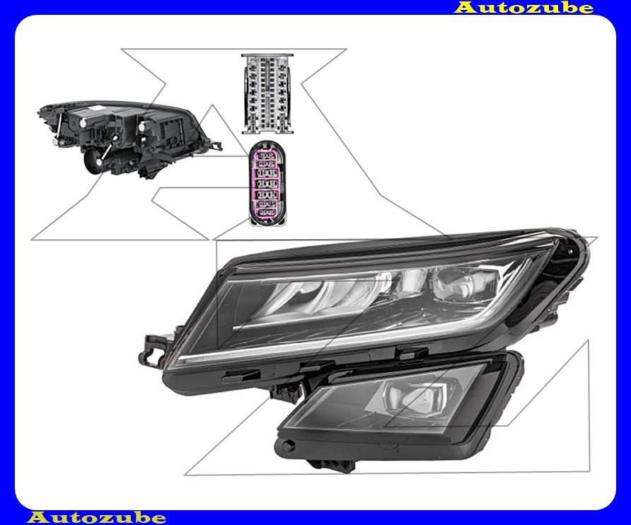 Fényszóró bal (Full-LED) LED vezérlő nélkül nappali fényhez/helyzetjelzőhöz,LED vezérlő nélkül villogóhoz {HELLA}