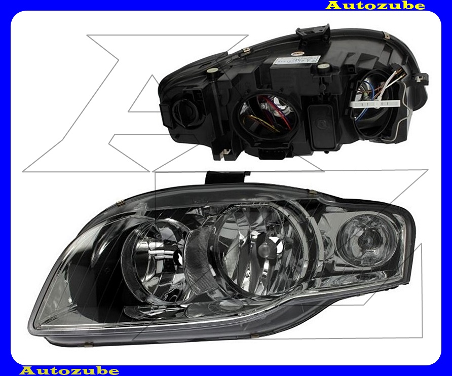 Fényszóró bal (H7/H7) fehér indexes, motorral  {TYC}