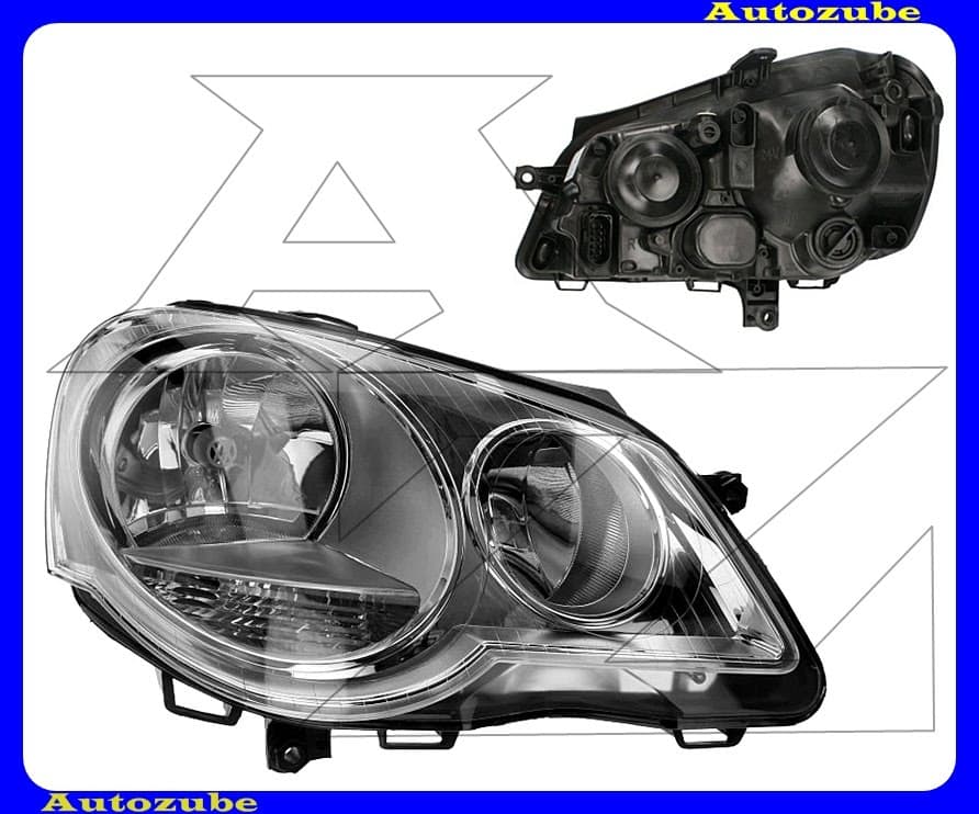 Fényszóró jobb króm házas (H7/H1) motorral  {TYC}
