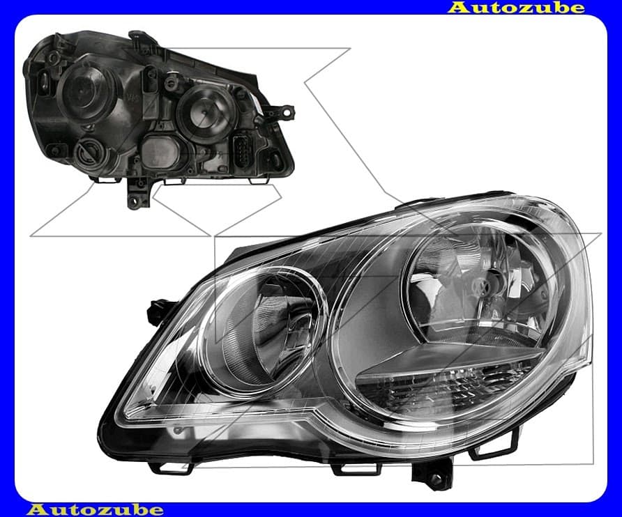 Fényszóró bal króm házas (H7/H1) motorral  {TYC}