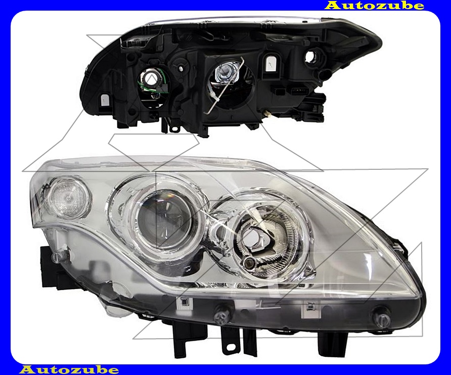 Fényszóró jobb króm házas (H7/H7) (motor nélkül)  {TYC}