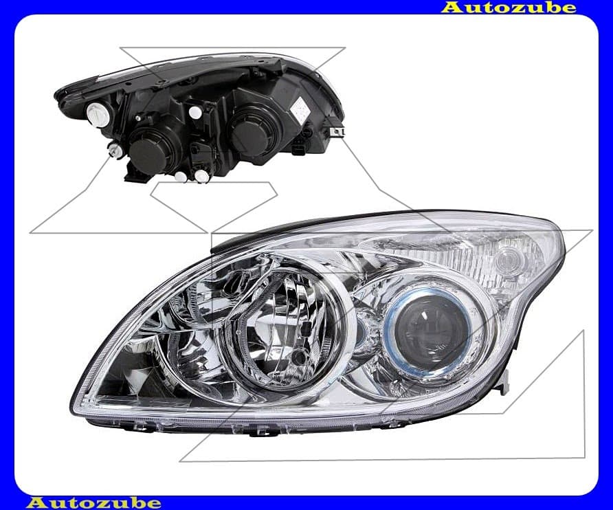 Fényszóró bal (H7/H1) króm házas, motorral  {TYC}