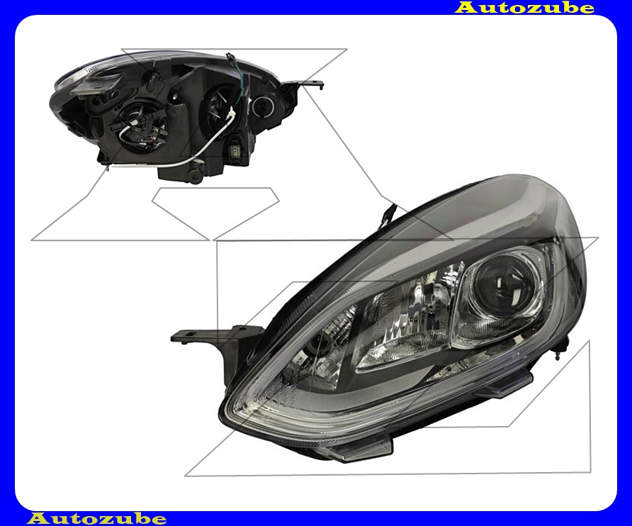 Fényszóró bal (H7/H1/LED) projektoros, nappali fénnyel, motorral  {TYC}