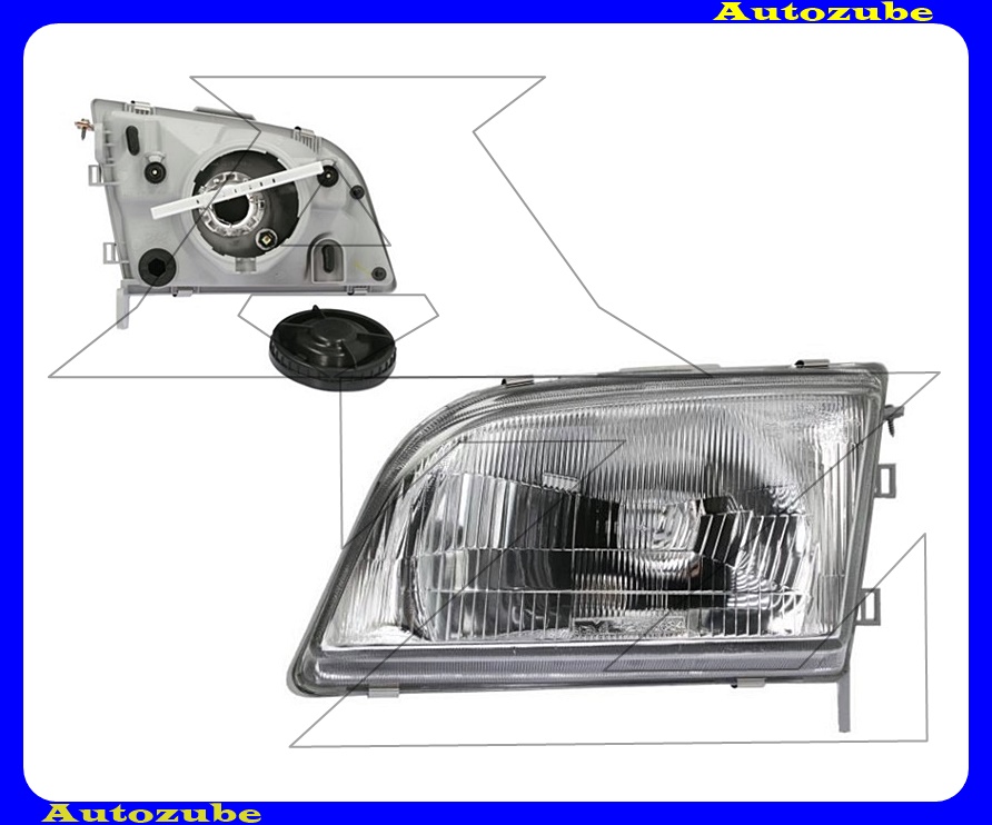Fényszóró bal bordázott üveges (H4) (motor nélkül)  {TYC}