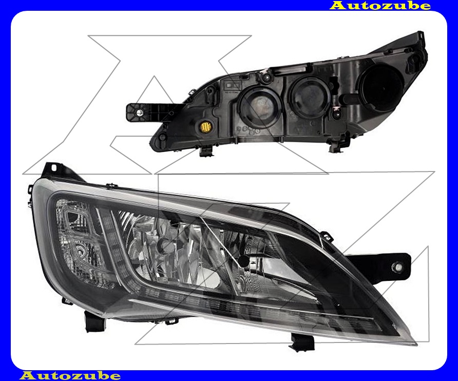 Fényszóró jobb (2xH7/LED) fekete keretes, nappali fénnyel, motorral (vezérlő elektronika nélkül)  {DEPO}