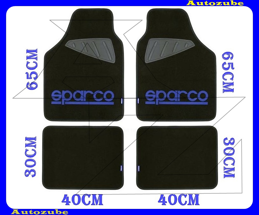 Autószőnyeg szett - Univerzális - textil/gumi (kék)  (2db első/65x40cm + 2db hátsó/30x40cm) SPARCO  