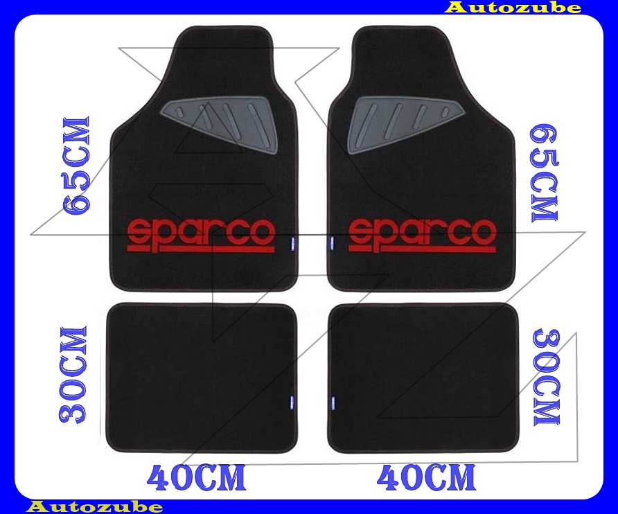 Autószőnyeg szett - Univerzális - textil/gumi (piros)  (2db első/65x40cm + 2db hátsó/30x40cm) SPARCO  