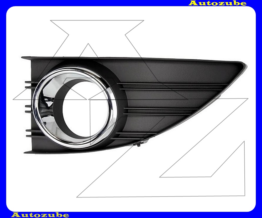 Első lökhárító rács bal ködlámpás, fekete, króm kerettel